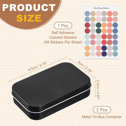 sourcing map 2Pcs Metal Tin Box Container, 3.7x2.4x0.9 Rectangular Empty Box with Self Adhesive Colored Stickers