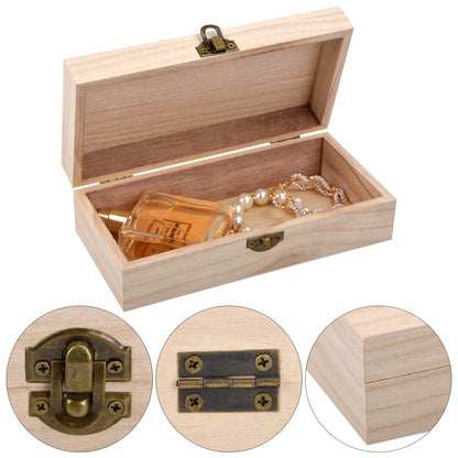 Catime Wooden Box with Lid, Natural Wooden Box 20 x 10 x 6 cm with Hinges and Lock, Small Wooden Chests as a Storage Box, Treasure Chest