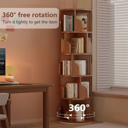 KZOBYD Rotating Bookshelf, Revolving Book Shelf (Brown, H 158 cm)