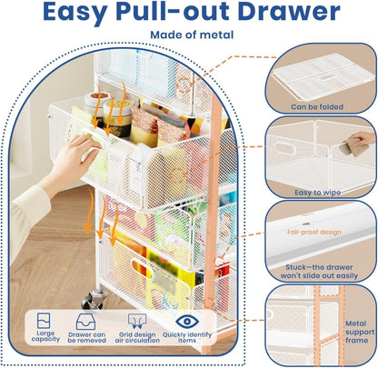 WELDUN Rolling Cart with Drawers, 4-Tier Craft Storage Cart with Lockable Wheels, Metal Storage Drawer Cart Craft Organizer Art Cart for Kitchen