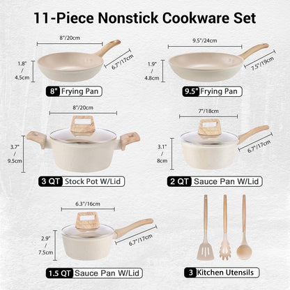 M MELENTA Pots and Pans Set Non Stick, 11 Piece Die-Cast Induction Hob Pan Set, Ceramic Cookware Set Nonstick Cooking Sets with Frying Pans, Saucepan