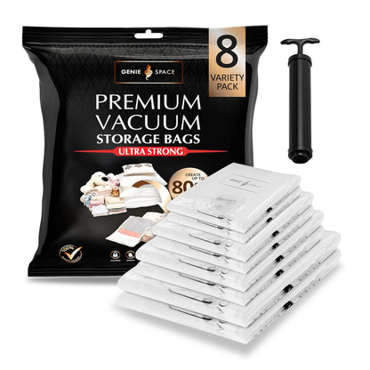 GENIE SPACE Premium Vacuum Storage Bags Variety 8 Pack with Pump