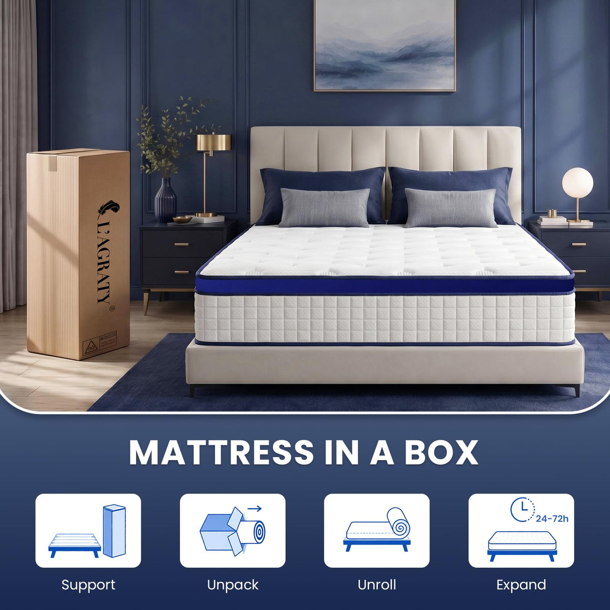 L'AGRATY Super King Mattress, 10 Inch Hybrid Memory Foam Mattress 7 Zone Orthopedic Pocket Sprung,Pressure Relief Motion Isolation Medium Firm