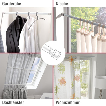 GARDINIA Tension rod, metal rod, extendable, curtain rod without drilling and screws, diameter 23/26 mm, length 130-220 cm, white