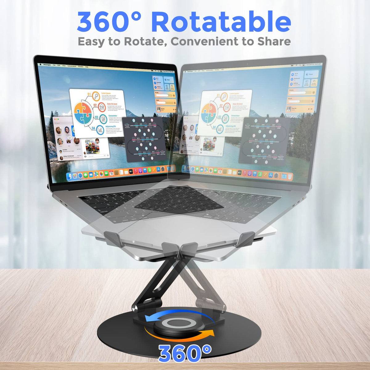 Swivel Laptop Stand for Desk, Adjustable Height Aluminum Computer Stand with 360 Rotating Base, Foldable Ergonomic Riser