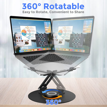 Swivel Laptop Stand for Desk, Adjustable Height Aluminum Computer Stand with 360 Rotating Base, Foldable Ergonomic Riser