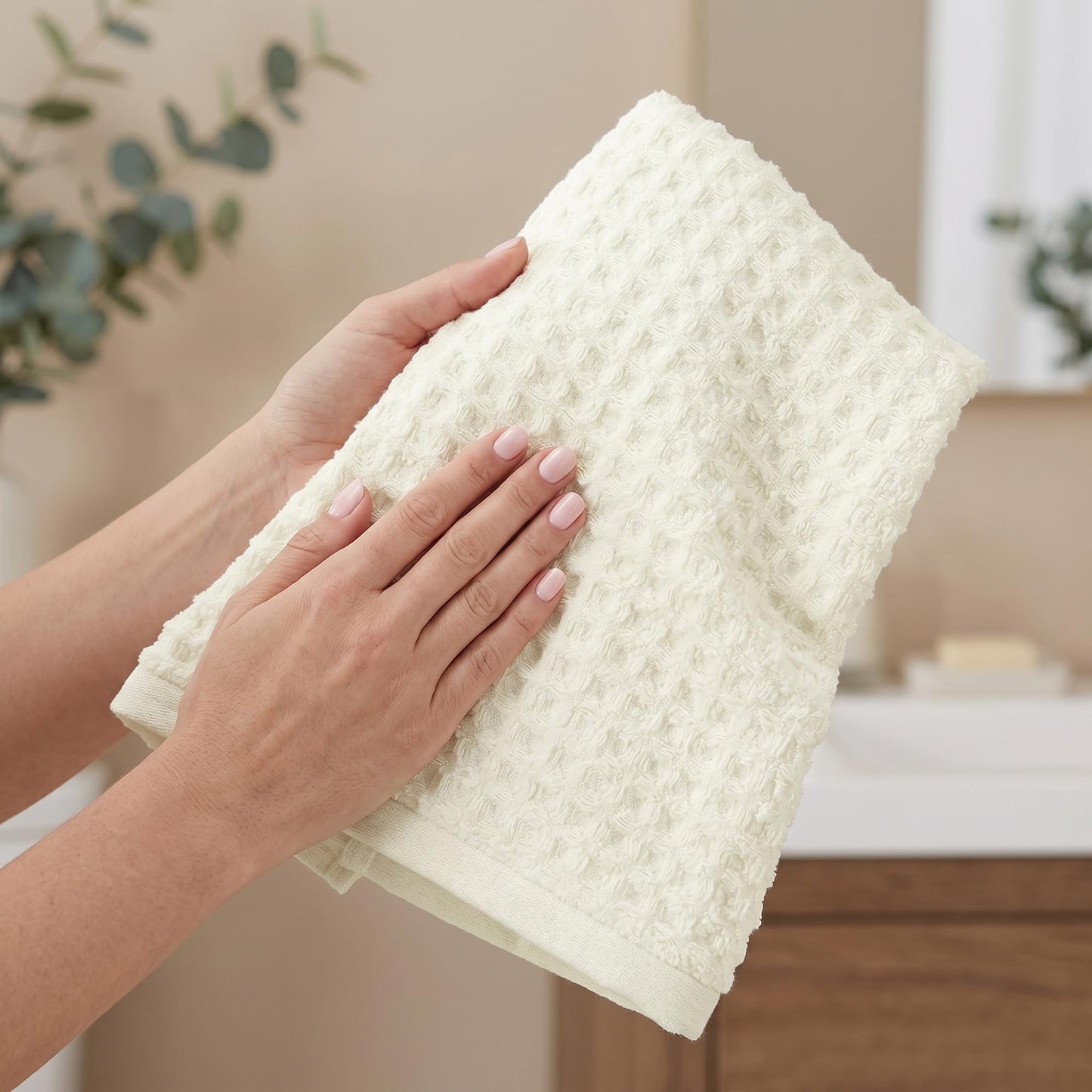 Uxcell 100% Cotton Home Soft Absorbent Hand Towels 35 x 80Cm, Waffle Weave Towel Sets for Bathroom, Kitchen White Pack of 4