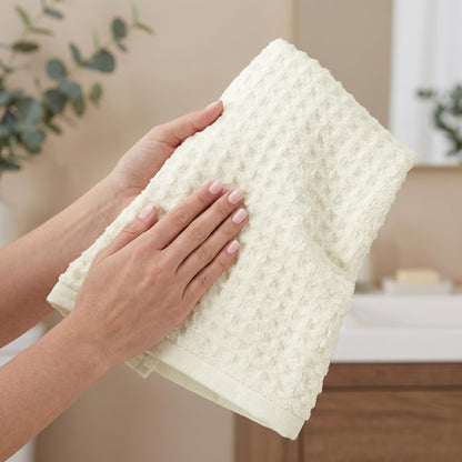 Uxcell 100% Cotton Home Soft Absorbent Hand Towels 35 x 80Cm, Waffle Weave Towel Sets for Bathroom, Kitchen White Pack of 4