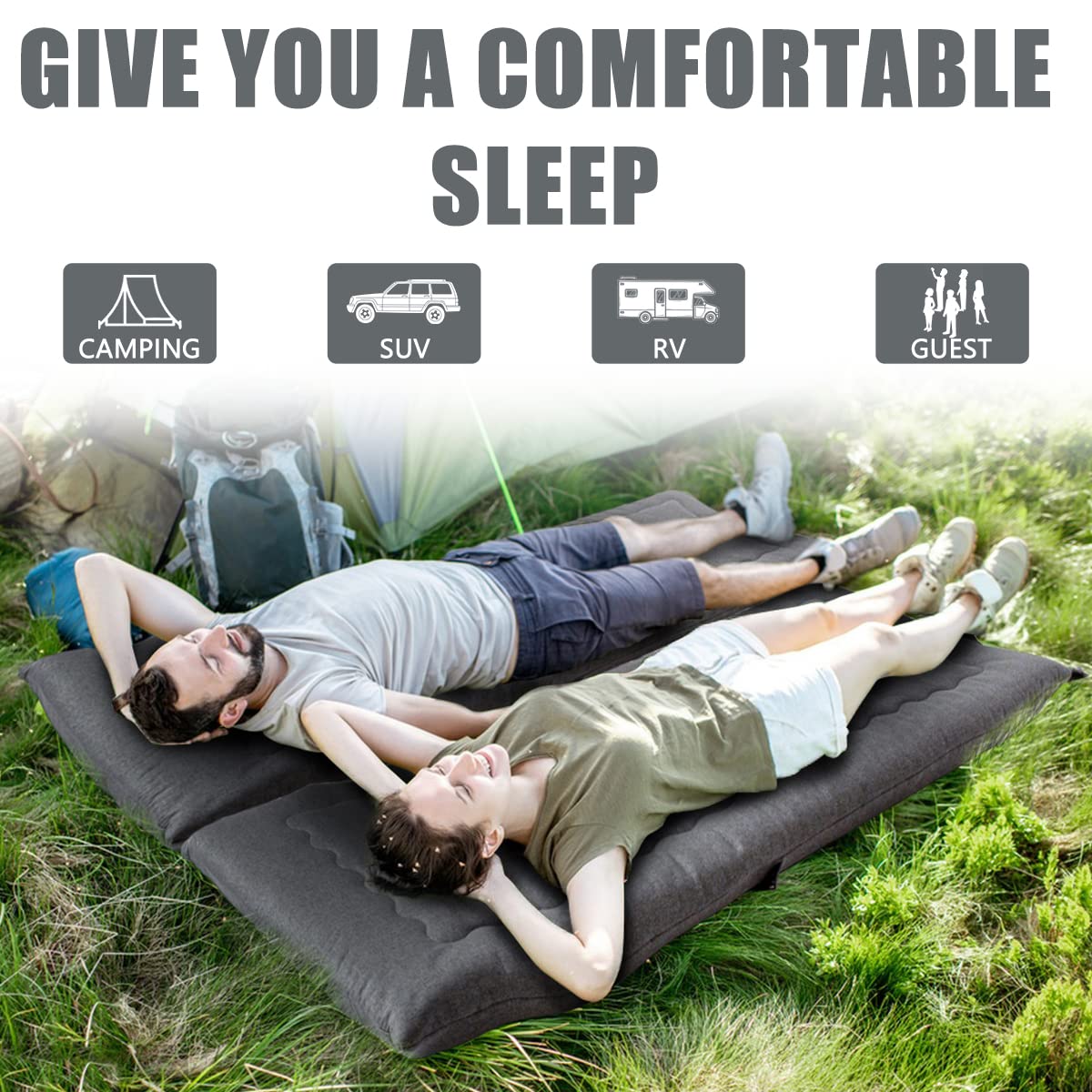 MAXYOYO Portable Foldable Futon Mattress, Hypoallergenic Fabric and High-Density Foam Mattress Pad with Handle and Zipper for Outdoor Indoor Camping