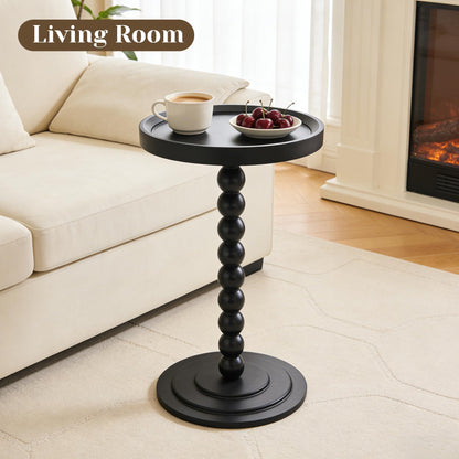 XUDREZ Modern Side Table with Vintage Spindle Design, Small Round Coffee End Table for Living Room Bedroom/Sofa/Bathtub (Black)