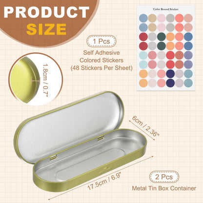 sourcing map 2Pcs Metal Tin Box Container, 6.9x2.4x0.7 Oval Empty Hinged Lid Box with Self Adhesive Colored Sticker