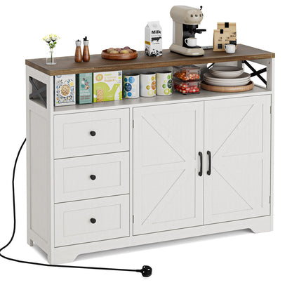 BonVache Sideboard Cabinet,Wooden Sideboard with Adjustable Shelf,3 Drawers and Open Shelf,Storage Cabinet for Living Room,Kitchen Storage Unit for