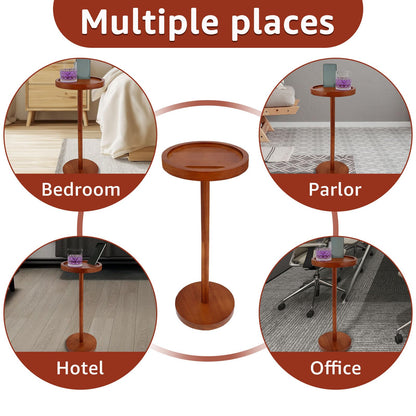 Solid Wood Pedestal Side Table, Small Round Coffee Table with Phone Holder & Weighted Base,21.65 Inch Enduring End Table Snack Desk for Small Spaces