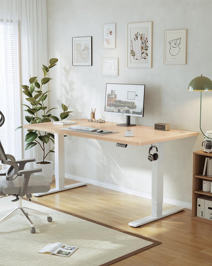 JUMMICO 160x70cm Electric Standing Desk with USB Charging Height Adjustable Desk with Sedentary Reminder Stand Up Desk with Splice Board for Home