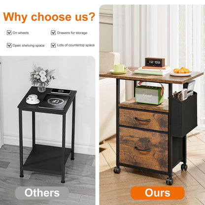 Printer Stand with 2 Fabric Drawers Mobile File Cabinet,End Table On Wheel