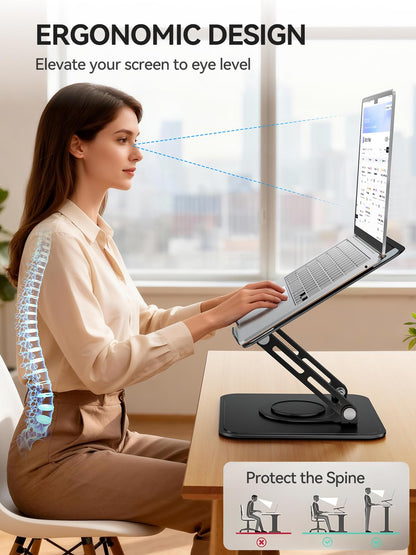 tounee Laptop Stand for Desk, Adjustable Computer Stand Holder with 360° Rotating Base, Ergonomic Laptop Riser Compatible with MacBook Pro Air