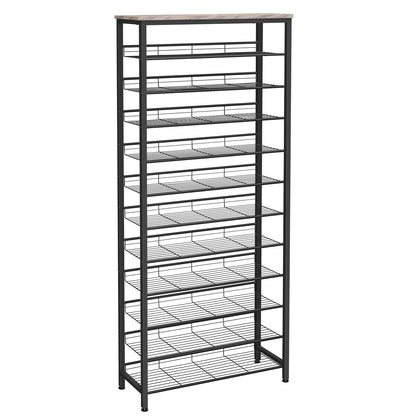HOOBRO Tall Shoe Rack, Large Capacity Shoe Storage Organizer, 12-Tier Shoe Rack for 44-55 Pairs of Shoes, 75 x 28.5 x 194.5cm, Adjustable Metal