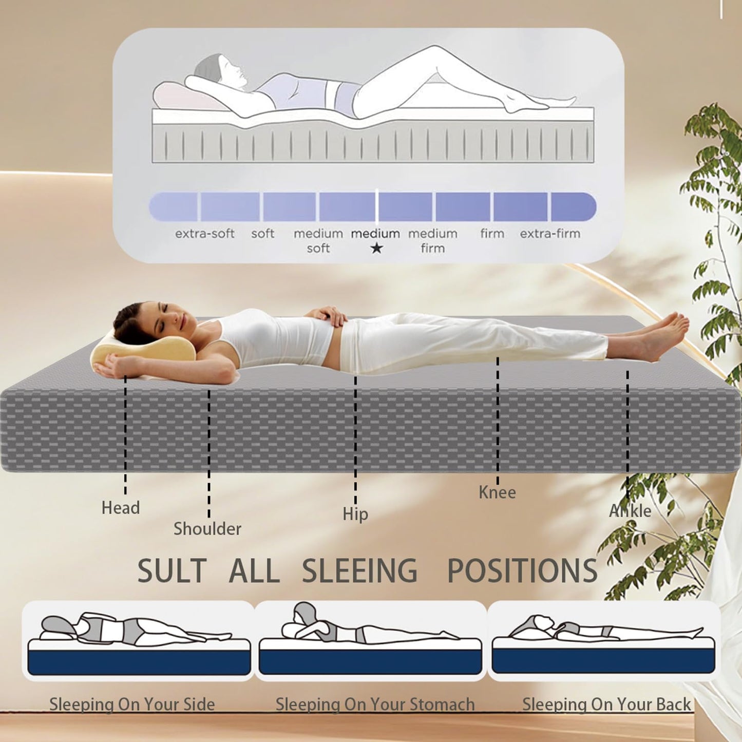 Dai Lufei Memory Foam Double Mattress, Medium Firm Support, Mattress Protector with Zipper Removable Cover,Soft Comfort(Grey, Double 20cm)