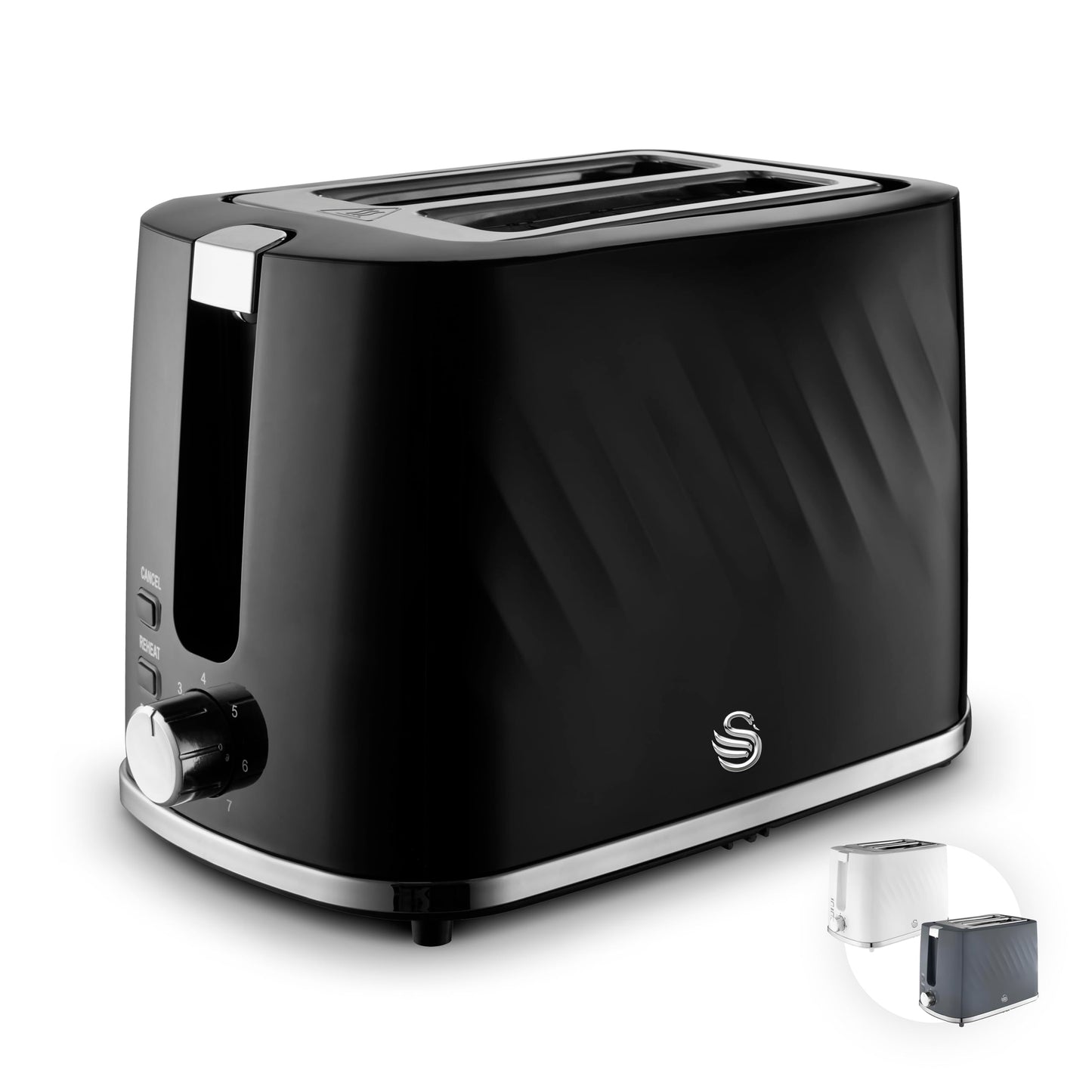 Swan ST14071BLK Windsor 2 Slice Toaster with 7 Browning Levels, Defrost/Reheat/Cancel Functions, Self-Centring Functions and Removable Crumb Tray,