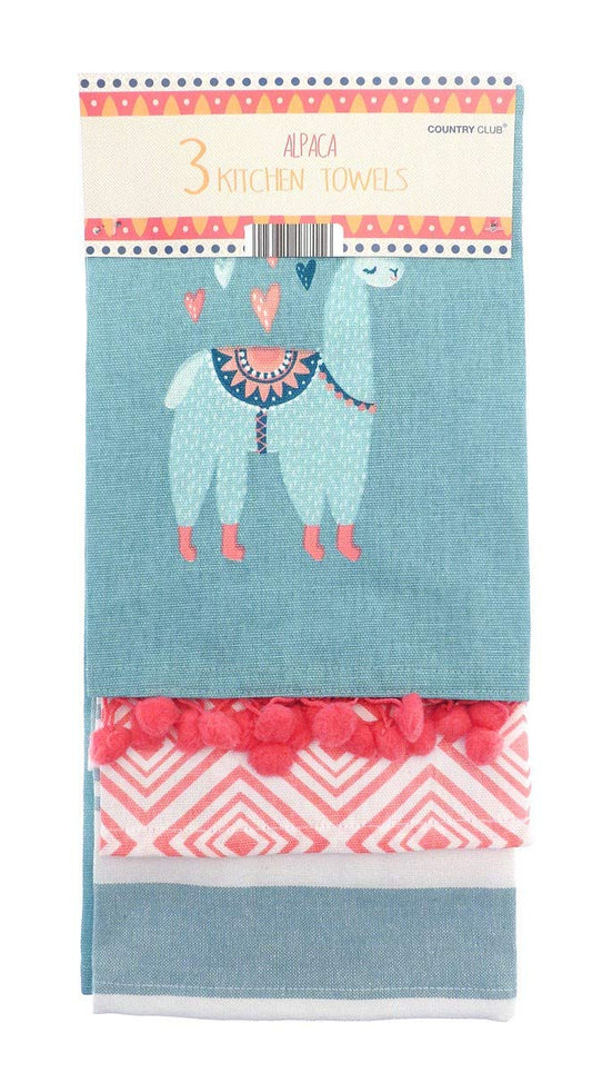 Country Club Pack of 3 Alpaca Design Kitchen Tea Towels