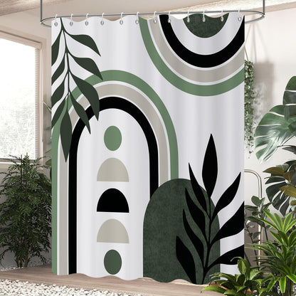 GCIREC Shower Curtain, 180x200cm, Green White Mid Century Modern Abstract Art Boho Geometric Waterproof Fabric Machine Washable Bathroom Curtain with