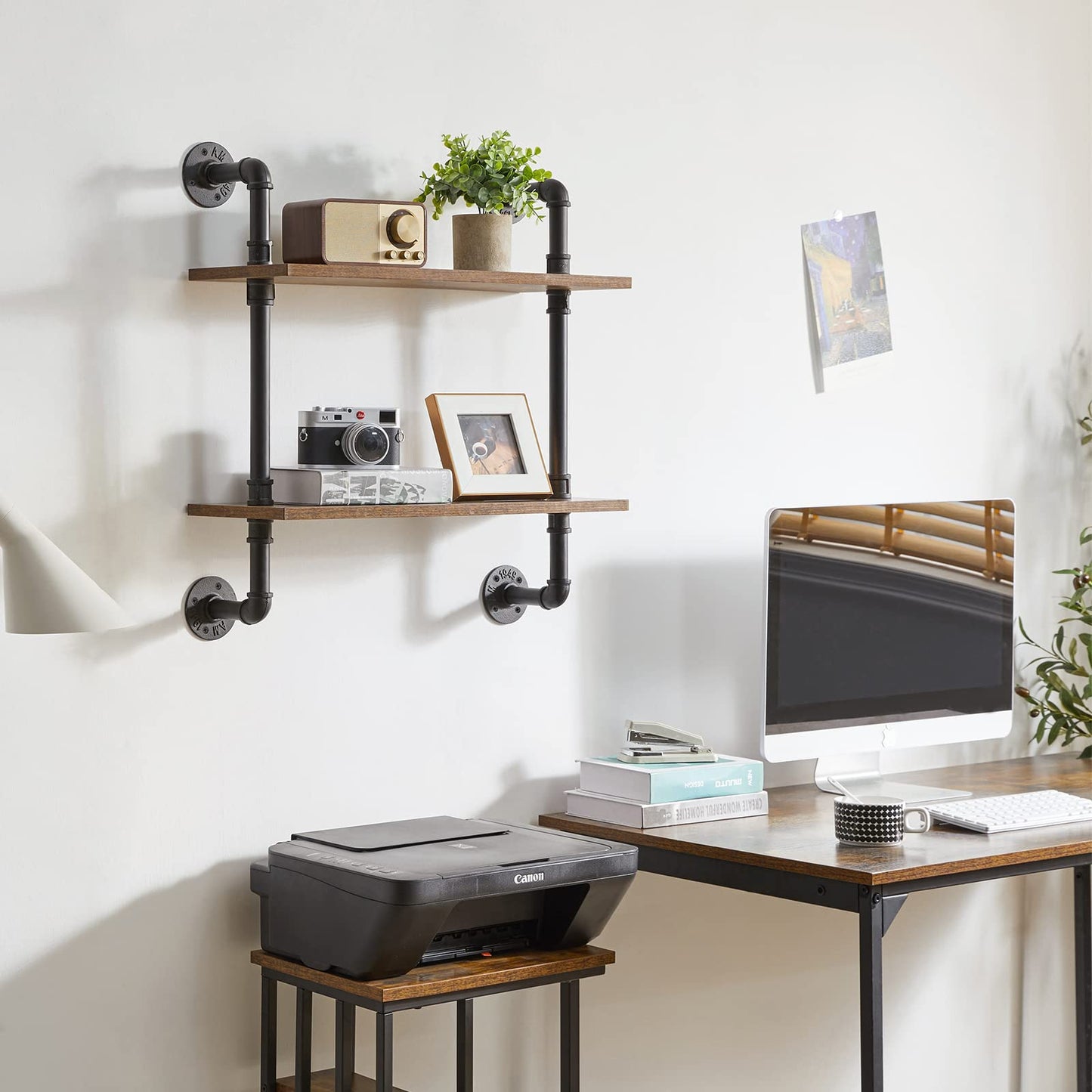 YMYNY 2-Tier Industrial Pipe Wall Mount Shelves, Rustic Storage Shelves, Floating Shelves, Wall Mount Bookshelf, Kitchen Spice Rack, for Bedroom,