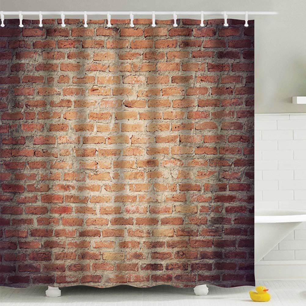 BOYOUTH Red Brick Wall Pattern Digital Print Shower Curtains for Bathroom Decor,Polyester Waterproof Fabric Bath Curtain with 10 Hooks,59x70