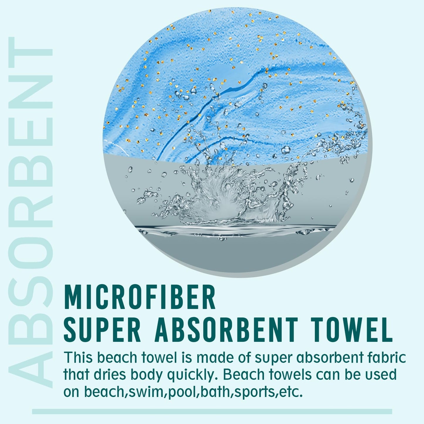 Gelasgo Blue Marble Microfibre Beach Towel - 30"x60" Large Lightweight Soft Quick-Dry Towel for Adults, Ultra Absorbent & Dual-Sided Sand Free