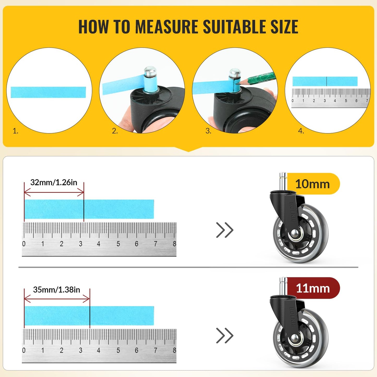 HOLKIE Office Chair Wheels 11x22mm Replacement Desk Chair Wheels for Hard Floor Casters Set of 5 Heavy Duty Wheel Replacement for Computer Gaming