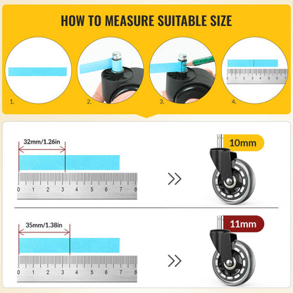 HOLKIE Office Chair Wheels 11x22mm Replacement Desk Chair Wheels for Hard Floor Casters Set of 5 Heavy Duty Wheel Replacement for Computer Gaming
