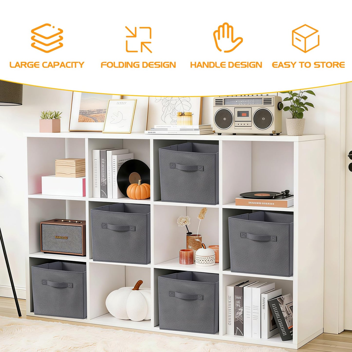 Resszo Cube Storage Boxes 27x27 Cubes Storage Cubes with Handles, Fabric Storage Boxes Foldable Storage Baskets for Closet Shelves Bedroom Organizing