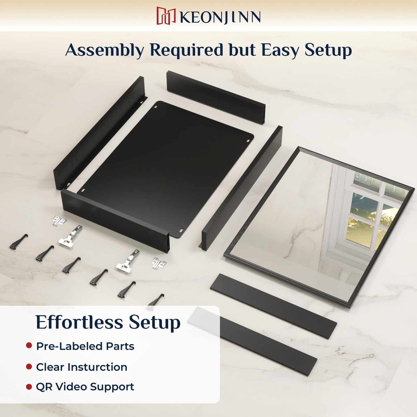 Keonjinn Bathroom Mirror Cabinets 90x60cm, Assembly Required, Black Aluminum Frame Mirrored Bathroom Cabinet Wall Mounted with Storage