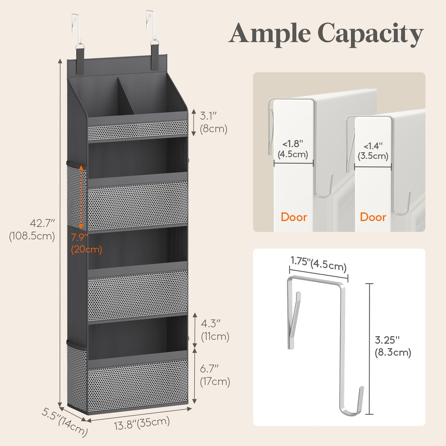 Lifewit 4 Tier Over the Door Diaper Organiser, Hanging Storage, Gray