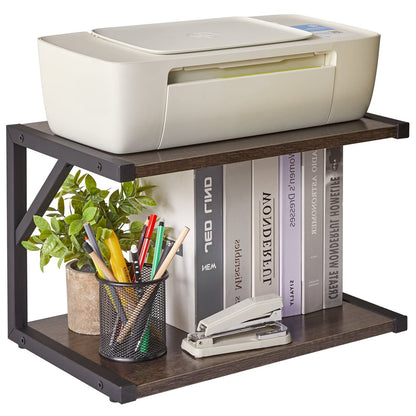 IBUYKE 2-Tier Desktop Printer Stand Holder, Multi-Purpose Desk Organizer Storage Shelf, Book Shelf Printer Shelf for Fax Machine, Scanner, Files
