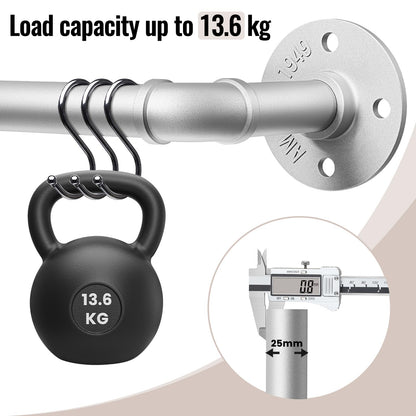 DEFYNEE Silver Curtain Poles, 80-305cm, 25mm Diameter, Extendable, Industrial Style, Wall/Ceiling Mounted, Matte Finish on Metal