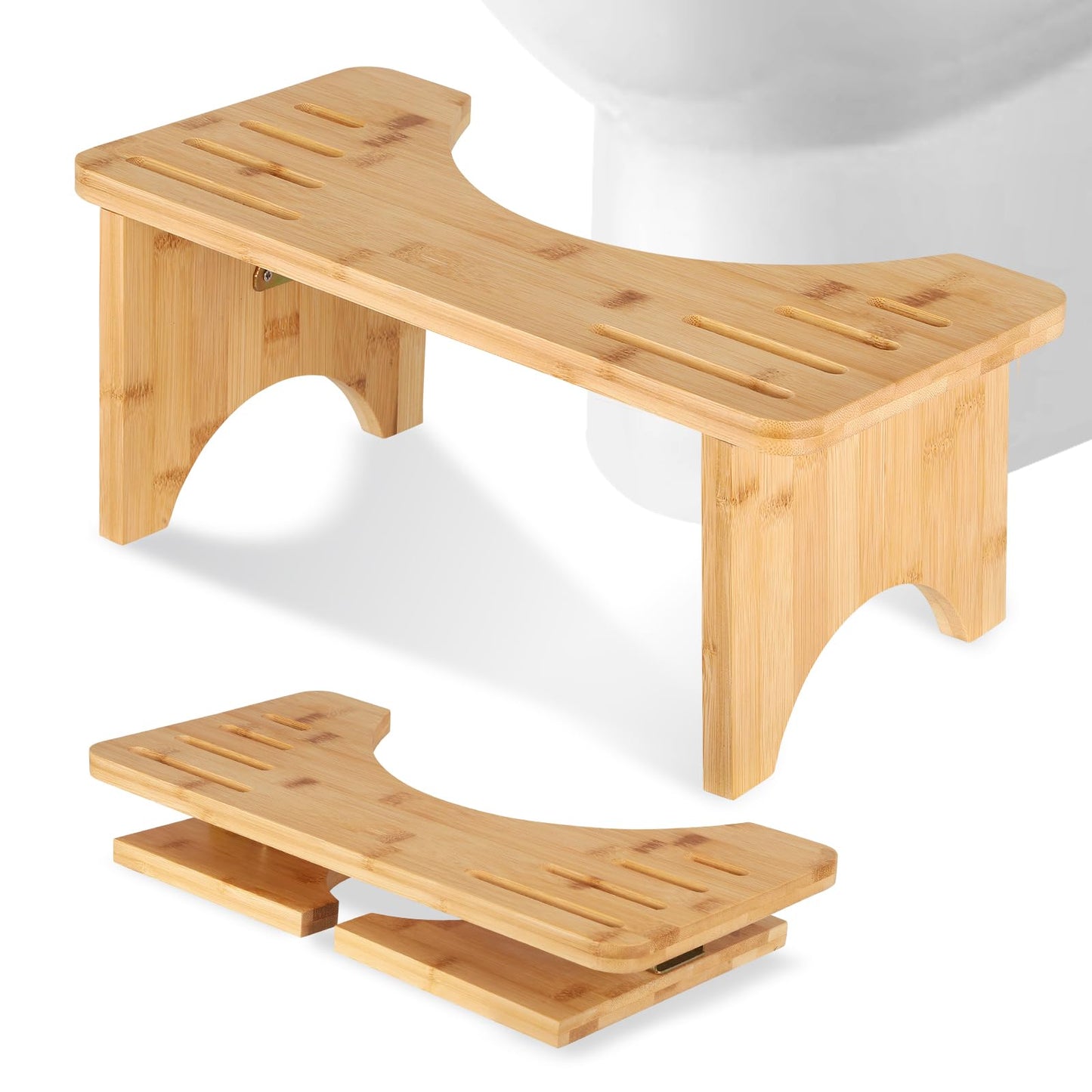 Bamboo Toilet Stool Squat for Adults and Kids, Foldable Poop Stool for Bathroom, Potty Step Tool Improve Bathroom Posture and Comfort, Toilet Step