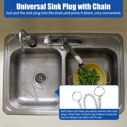 2 Pcs Drain Stopper Sink Plug, Universal Bath Plug with Stainless Steel Chain,Drain Stopper For Bathtub Sink Bathroom Kitchen Home,42mm to 46 mm