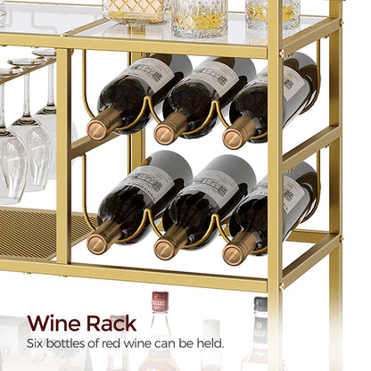 MAHANCRIS Bar Cart for Home, 3-Tier Serving Cart with Wheels and Handle, Beverage Cart with Wine Rack and Glass Holders