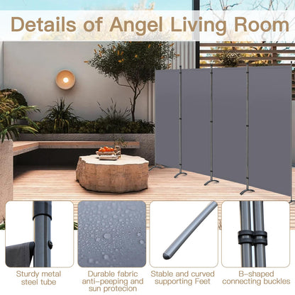 Angel Living 4 Panels Folding Room Divider | Privacy Screen with Polyester Fabric & Sturdy Iron Frame | Freestanding Partition for Office, Bedroom