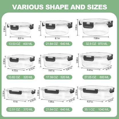 Skroam 12 Pack Glass Food Storage Containers with Lids, Meal Prep, Pantry Kitchen Storage Containers for Lunch, Leak Proof, Airtight Glass Lunch Bento