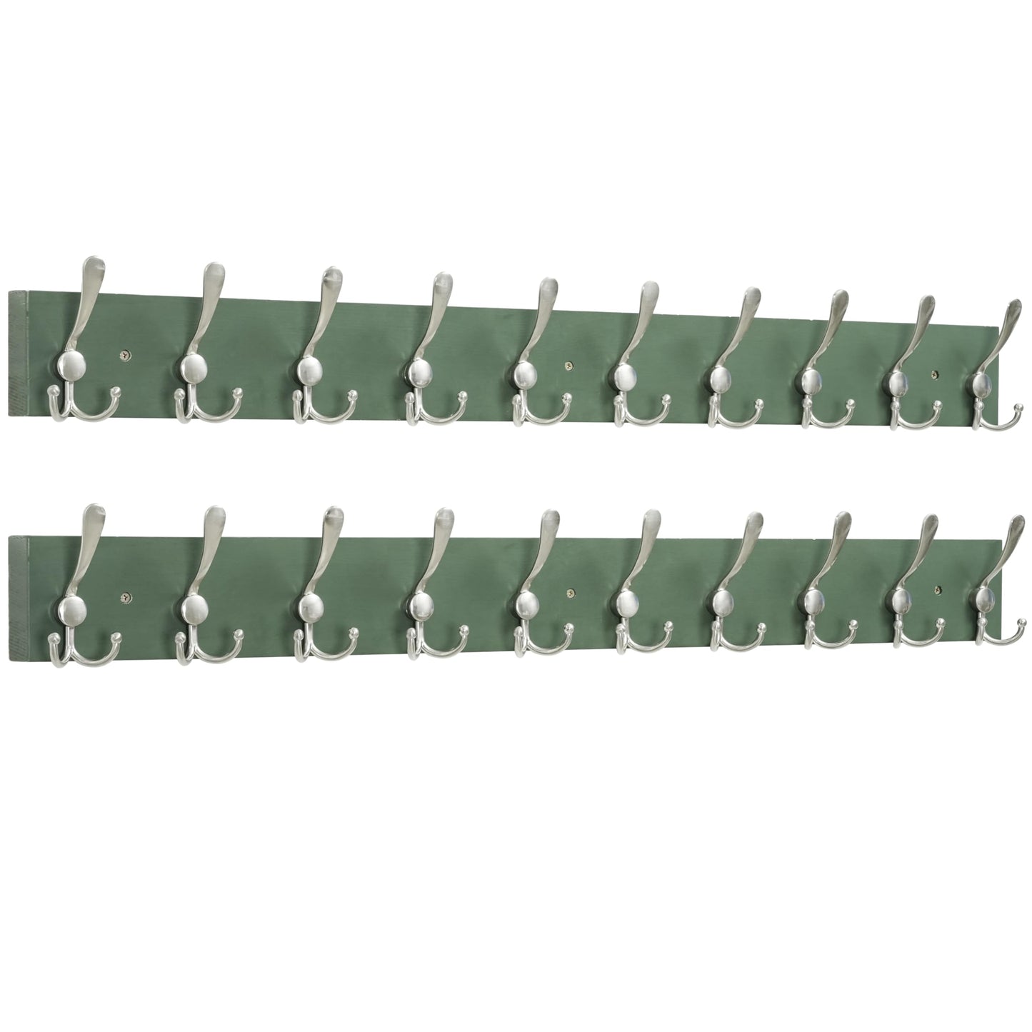 SKOLOO Creations Forest Green Solid Wood Wall Mounted Coat Rack, 10 Hooks, 38-1/8" Long - Kitchen, Mudroom, Entryway, Bathroom