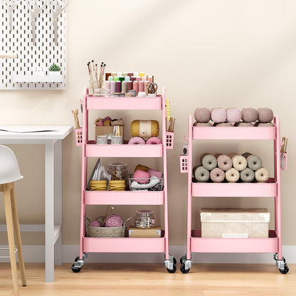 Urackify 4 Tier Storage Trolley on Wheels, Pink