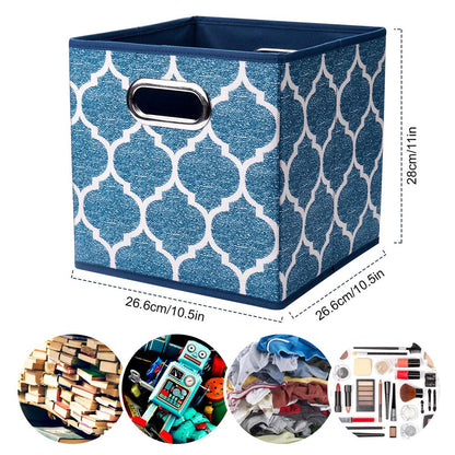 HSDT 3 Cube Storage Bins Blue Navy 10.5x10.5x11 Inch Foldable Grid Lantern Print Fabric Half Storage Basketes for Home Organizers Storage