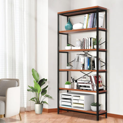 Himimi 5 Tier Industrial Bookshelf, Vintage Standing Storage Shelf, Display Shelving Units, Tall Bookcase