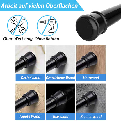 No Drill Curtain Pole 400 cm Long Curtain Rail 3 m Extra-Long Shower Rail Clothes Rail Extendable for Bathroom, Bedroom, Black(190-410CM Φ32mm)