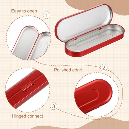 sourcing map 2Pcs Metal Tin Box Container, 6.9x2.4x0.7 Oval Empty Hinged Lid Box with Self Adhesive Colored Sticker