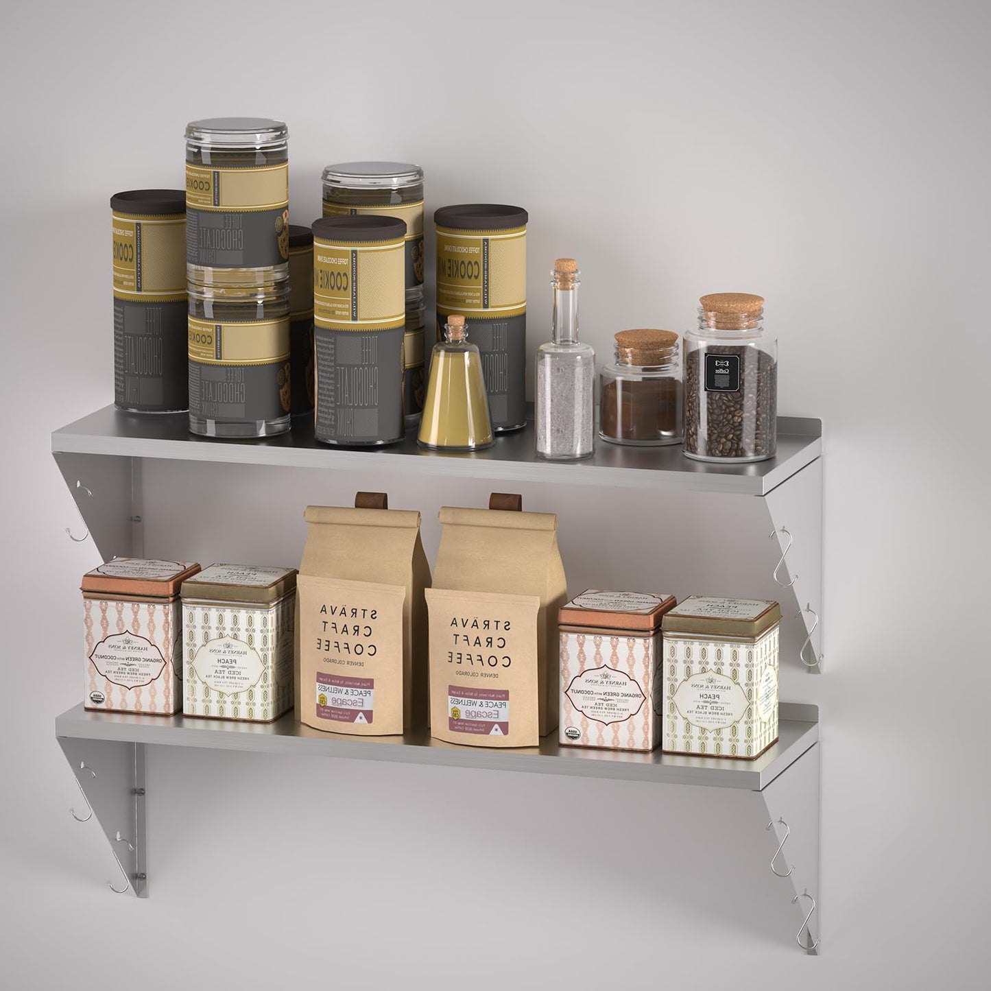 TAIMIKO Stainless Steel Wall Shelf 120x30cm 2PCS