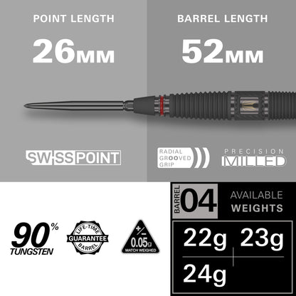 TARGET Darts Scope Steel Tip Swiss Point Darts, 90% Tungsten Dart Set, Barrel 04-24G | Steel Tip Dart Sets, Red & Black Darts, Professional Dart Set