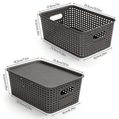 Xaztr 8 Pack Plastic Storage Basket with Lids, Stackable Storage Bins Containers, Decorative Storage Boxes Bulk for Organizing Shelves, Bathroom