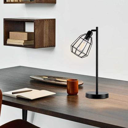 HARPER LIVING Plug in Table Lamp, Caged Bedside Table Light with Switch, E27 Cap, Reading Desk Lamp Black Vintage Finish, Ideal for Living Room,